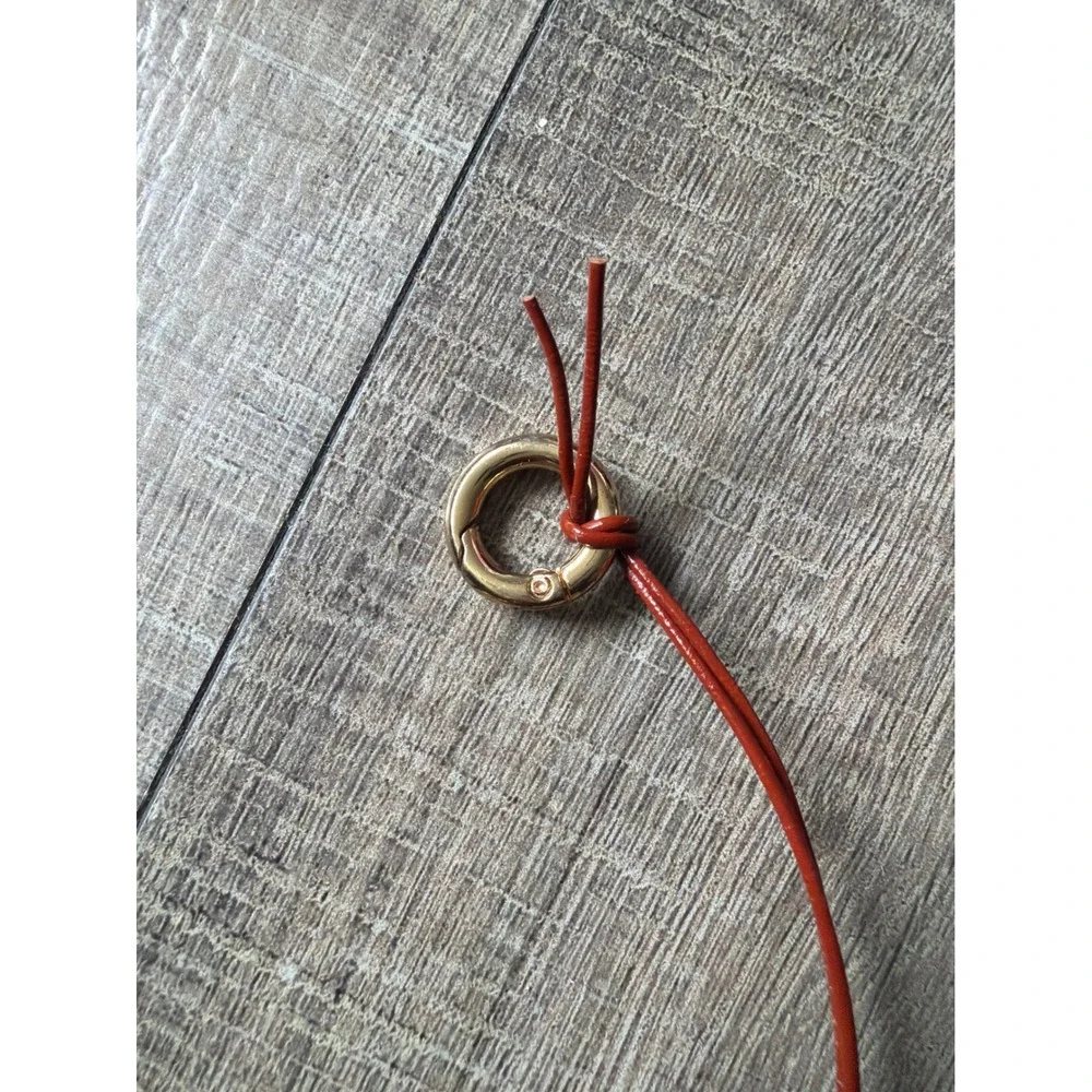 Ulla Johnson Bag Charm Leather Amber Shell Stone Keychain Terracotta Gold Tone